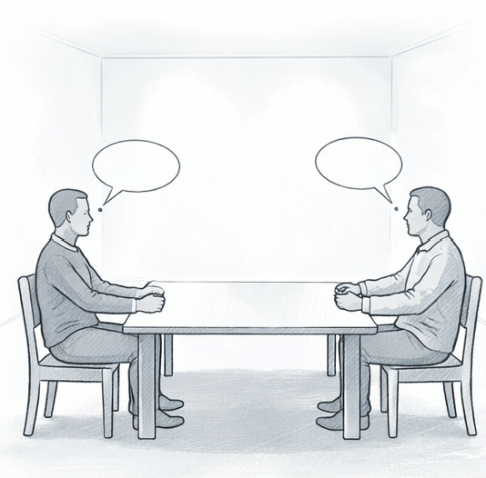 Illustration of two people facing each other with speech bubbles, suggesting intersubjective communication